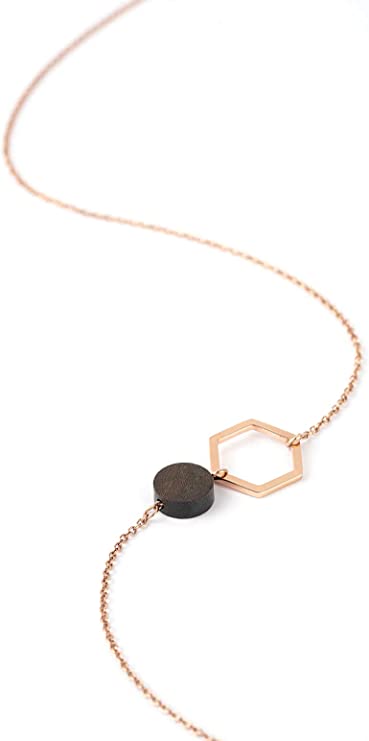 Kerbholz Geometrics Collection Twin Necklace – Damen Halskette mit Naturholz Anhänger in Roségold
