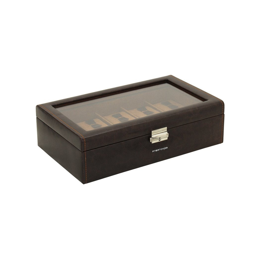 Friedrich23 Uhrenkoffer Bond mit Glasdeckel für 10 Uhren - braun