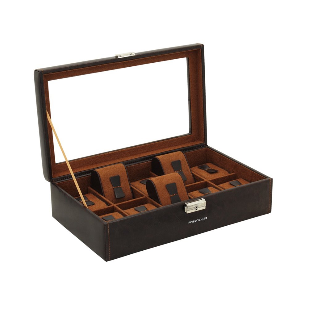 Friedrich23 Uhrenkoffer Bond mit Glasdeckel für 10 Uhren - braun
