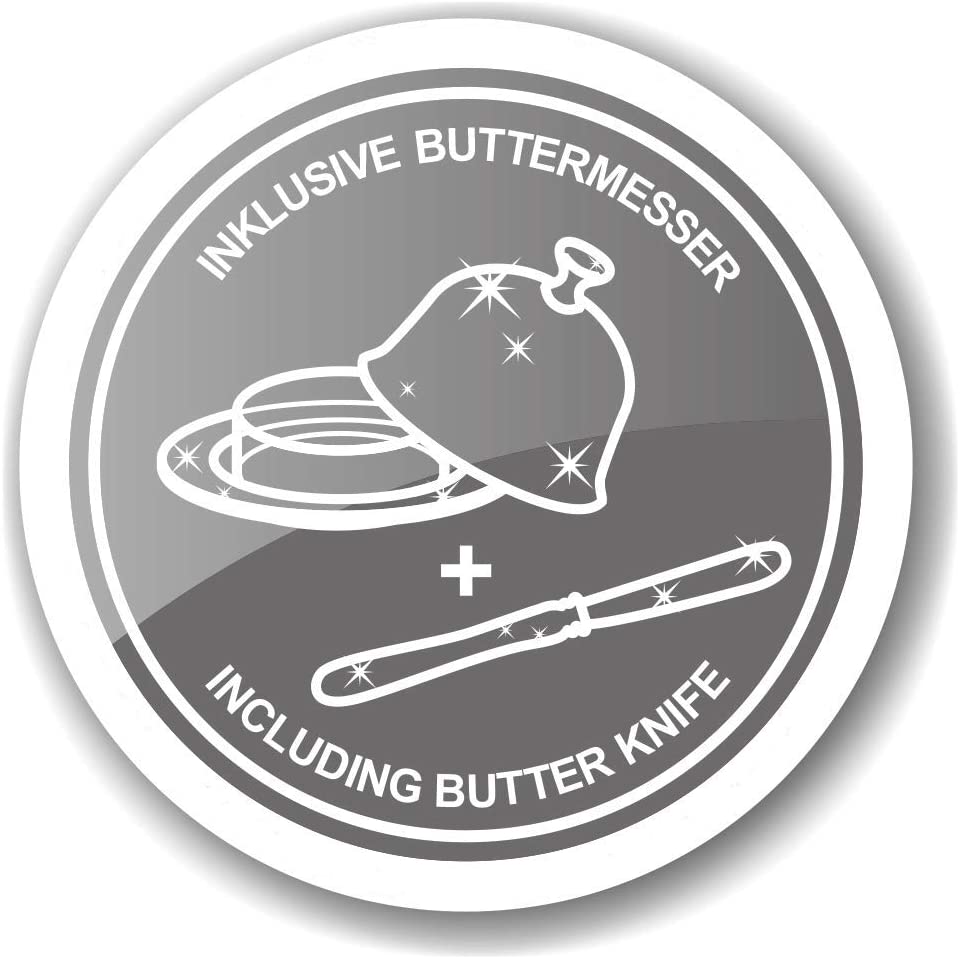 Edzard Butterdose, versilbert, mit Glasschale und Messer
