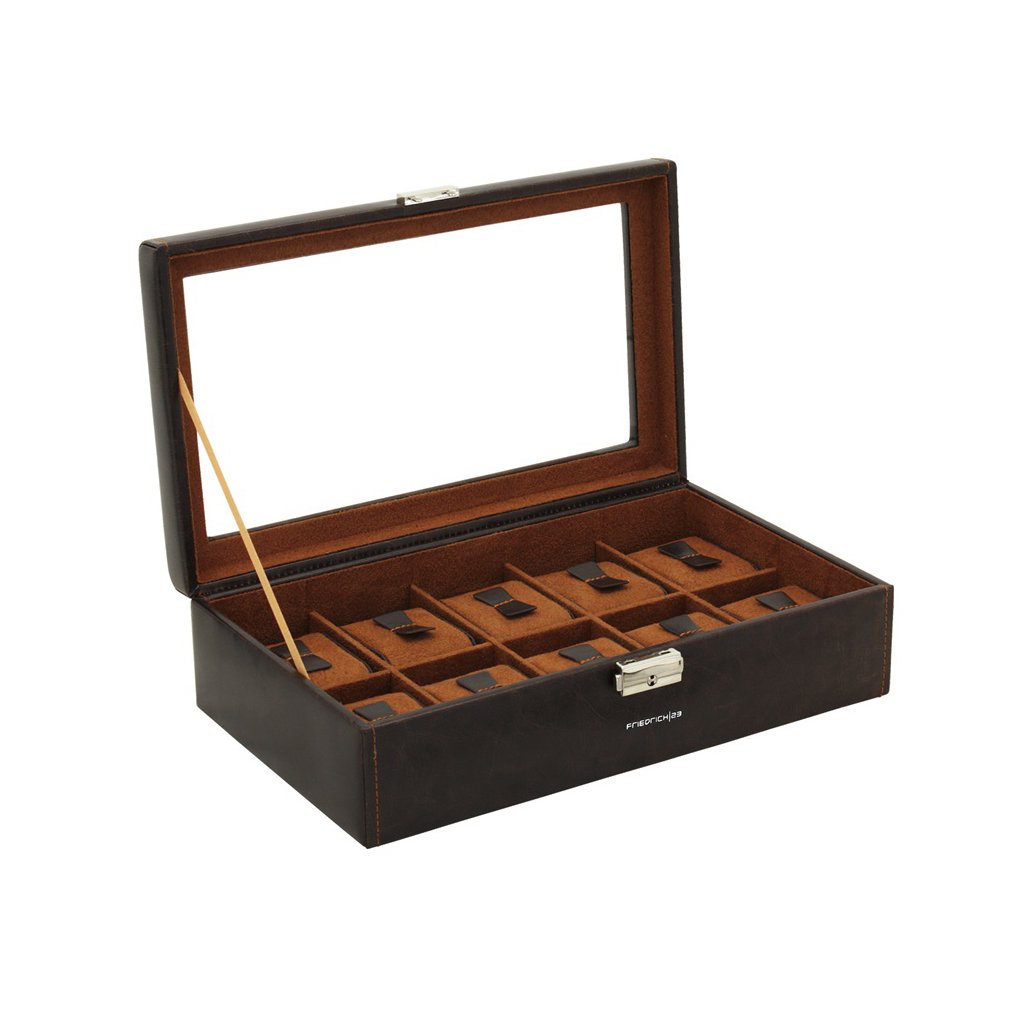 Friedrich23 Uhrenkoffer Bond mit Glasdeckel für 10 Uhren - braun