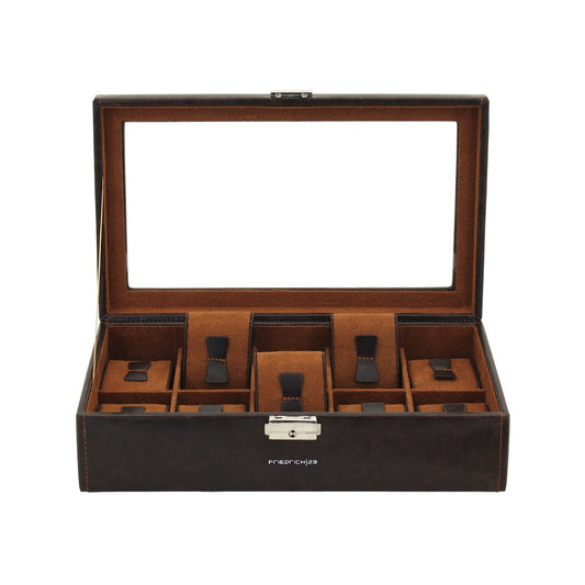 Friedrich23 Uhrenkoffer Bond mit Glasdeckel für 10 Uhren - braun