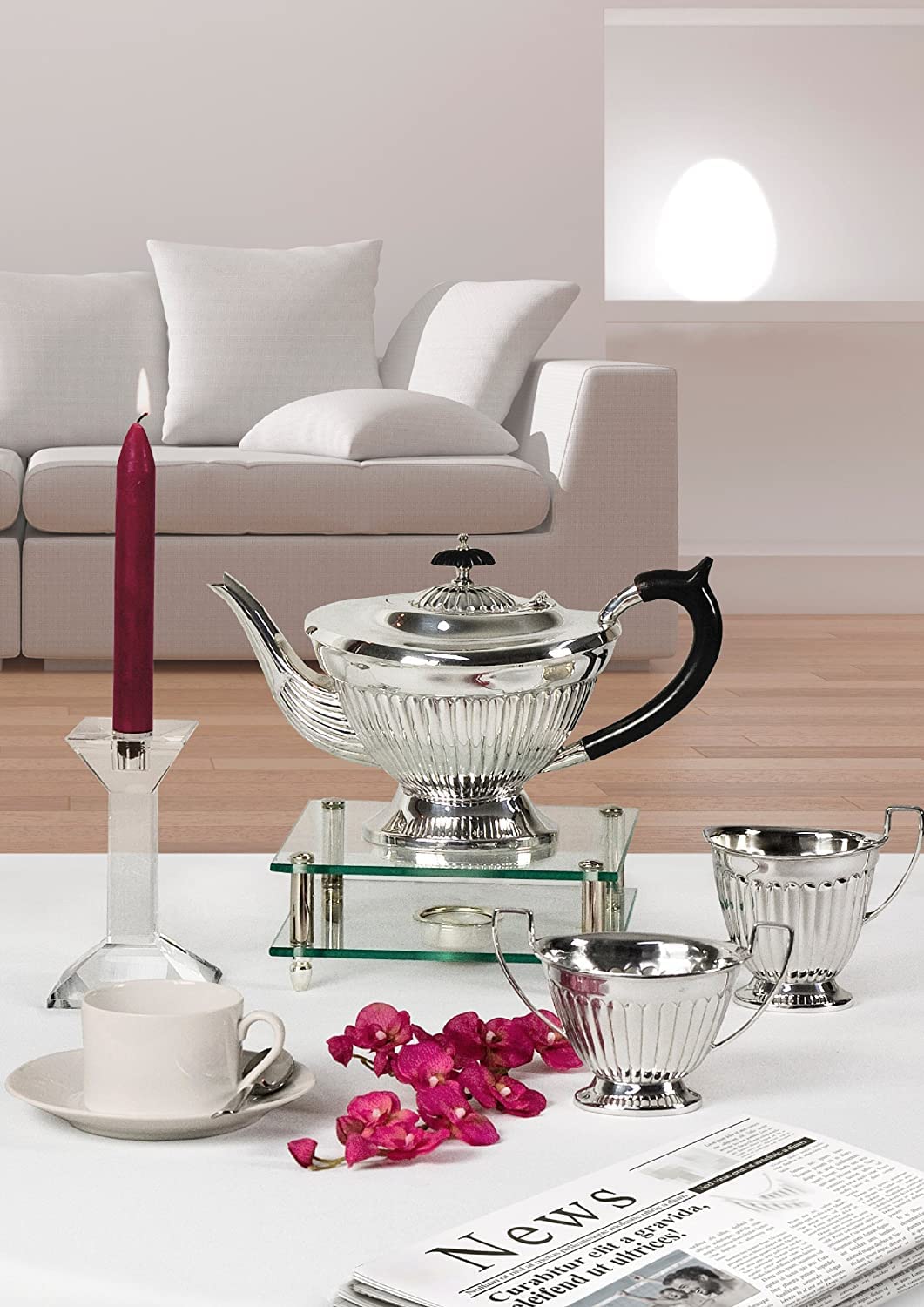 Edzard Stövchen Carmen (19x19 cm) - Tee Warmhalteplatte aus Glas & Silber, Kaffeewärmer mit Teelicht - Teelichthalter für Kaffeekanne & Teekanne