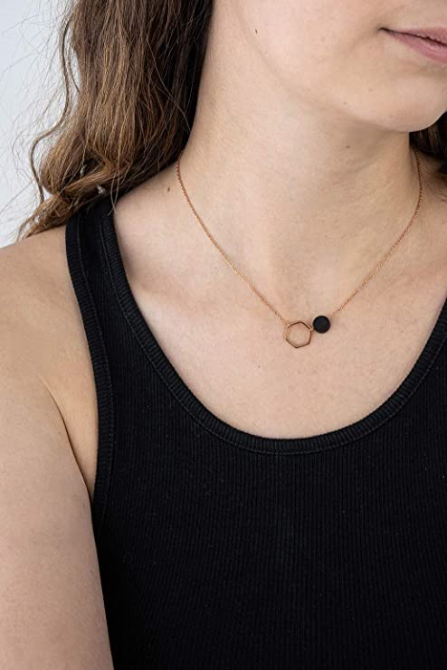 Kerbholz Geometrics Collection Twin Necklace – Damen Halskette mit Naturholz Anhänger in Roségold