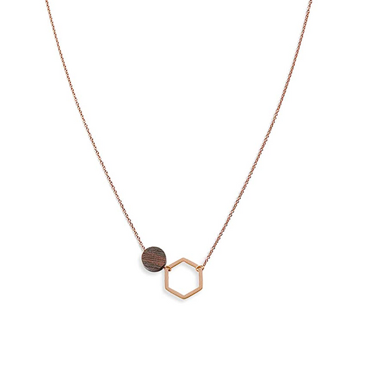 Kerbholz Geometrics Collection Twin Necklace – Damen Halskette mit Naturholz Anhänger in Roségold